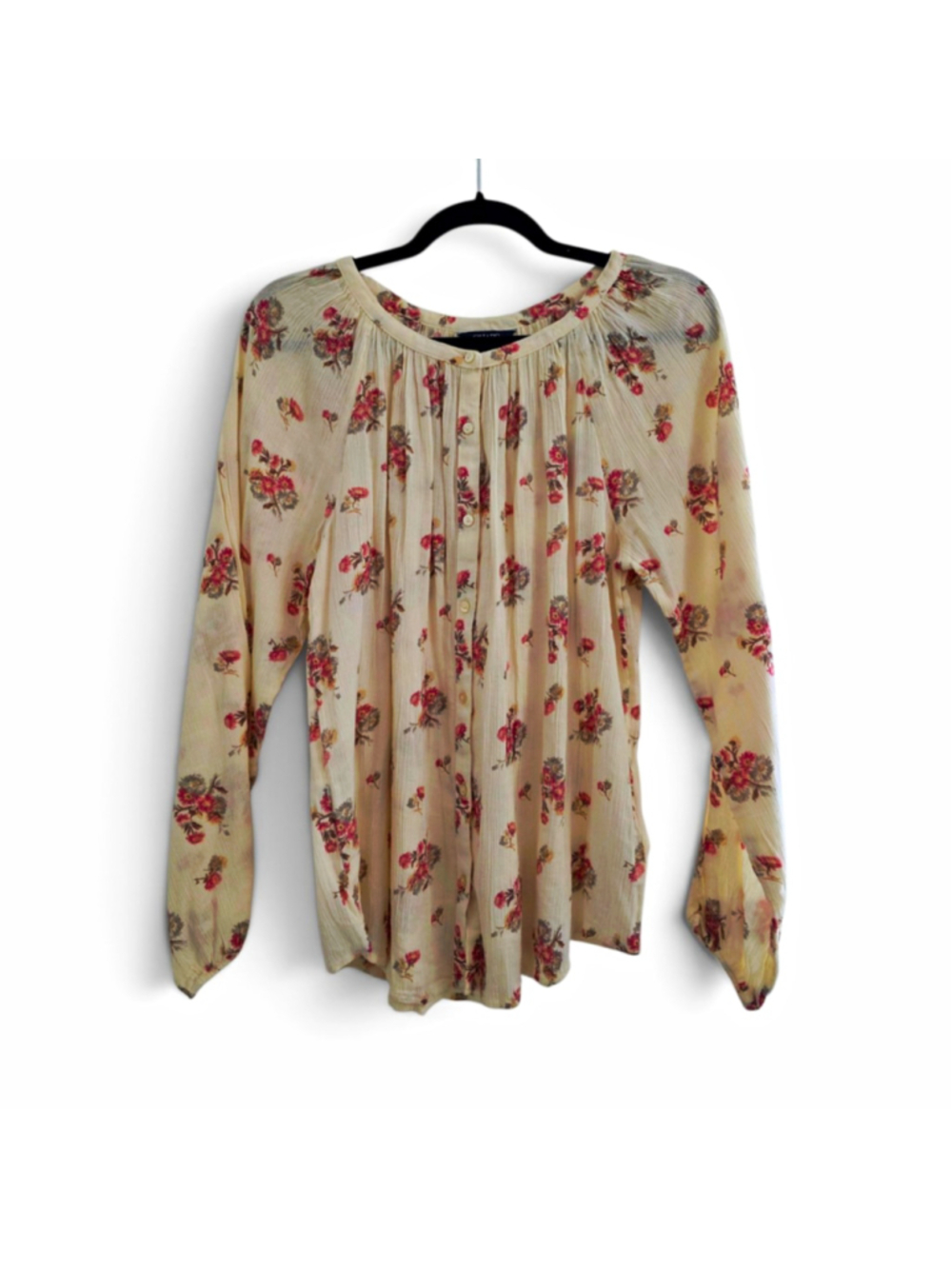 women's blouse Chaps floral ivory/pink woven button pleated long sleeve size S